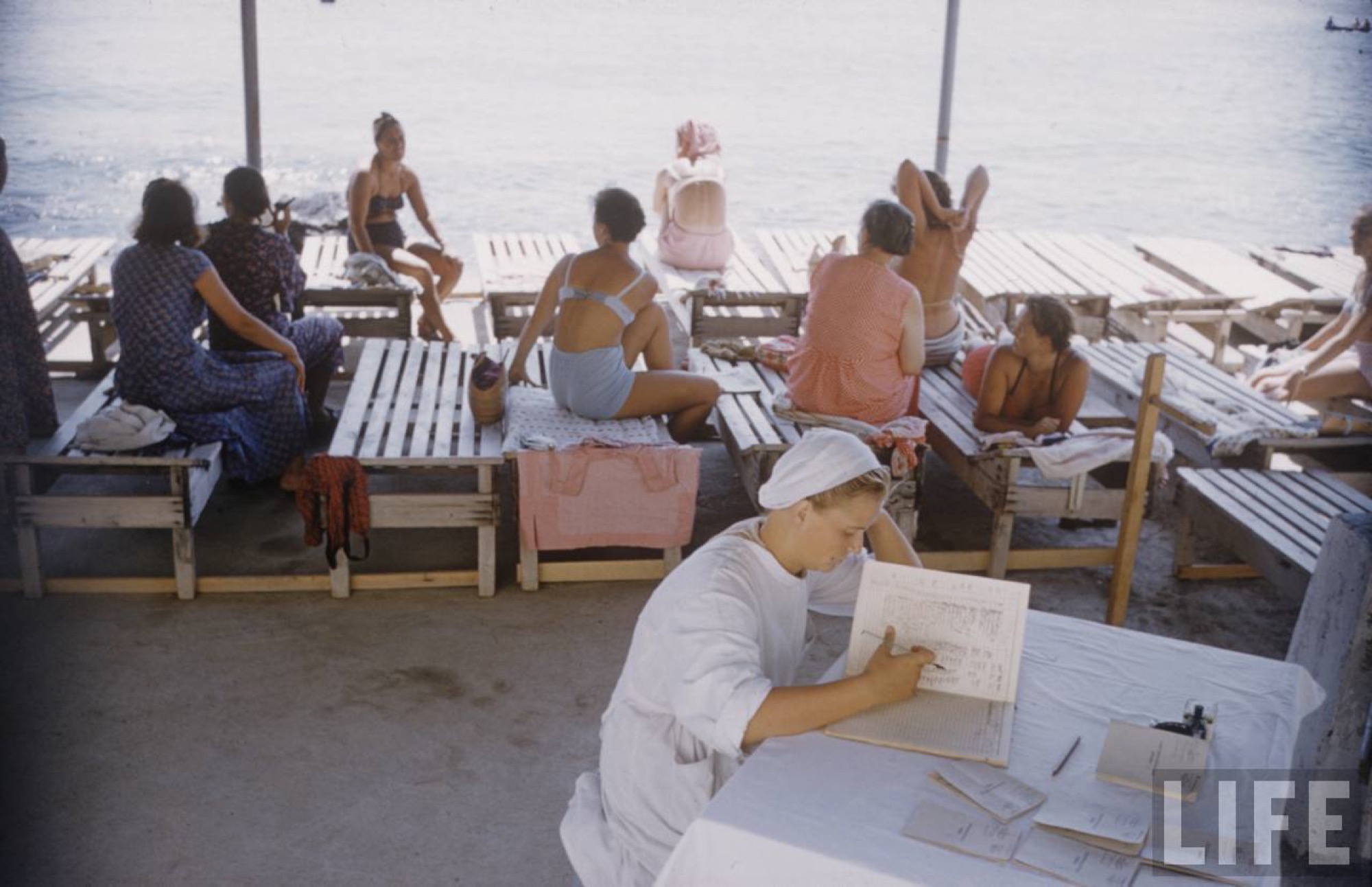 City beach on the Volga, 1950s