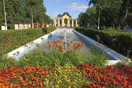 Автозаводский парк, фонтан и цветочные клумбы