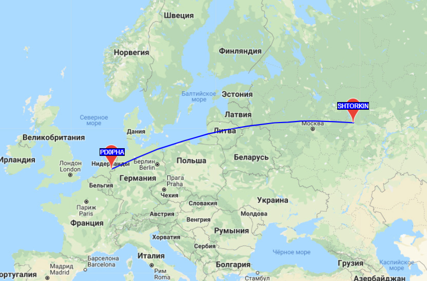 Карта прохождения сигнала WSPR до Нижнего Новгорода