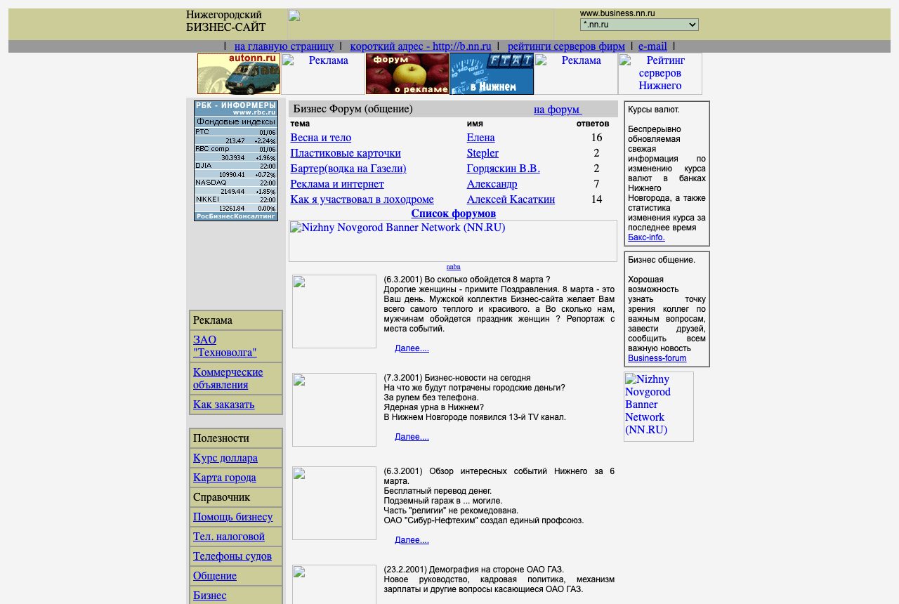 Главная страница business.nn.ru в 2001 году